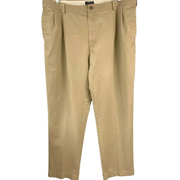 Lands' End Traditional Fit Pleated Chino Pants Men Size 38 Khaki Straight Leg - Picture 1 of 16